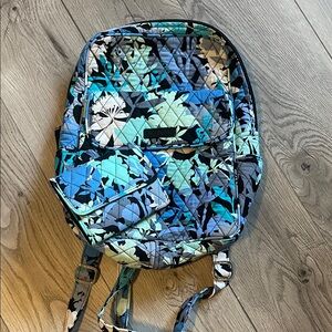 Vera Bradley Quilted Backpack in Blue and Black Floral with matching wallet